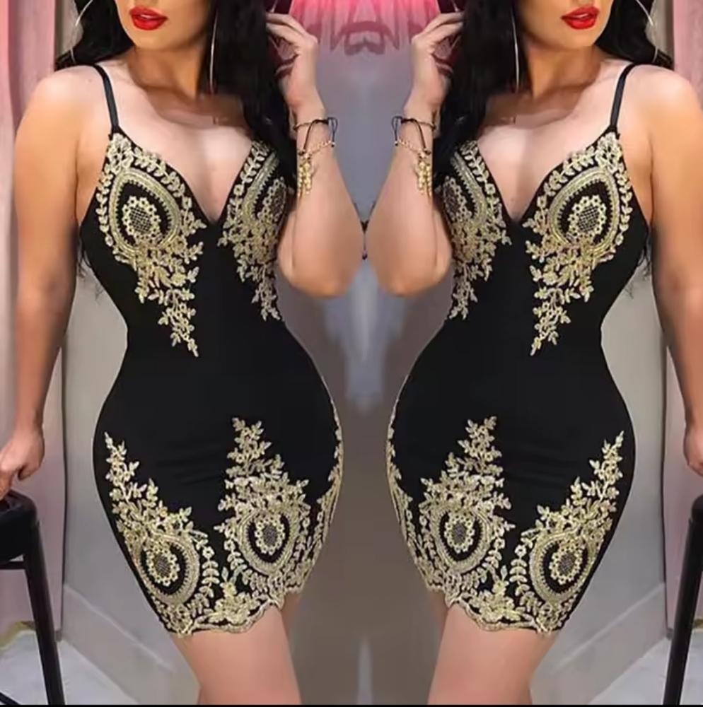 Elegant Black and Gold Mini Dress